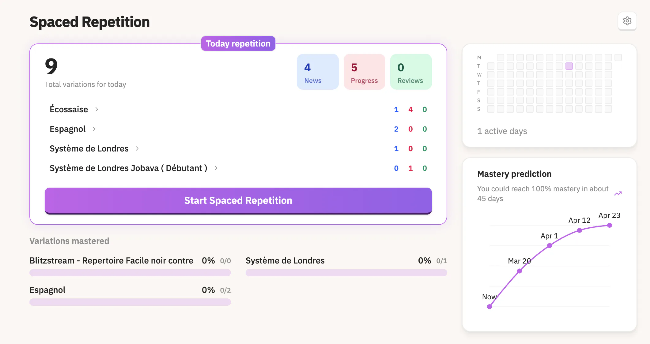 ChessFlare spaced repetition